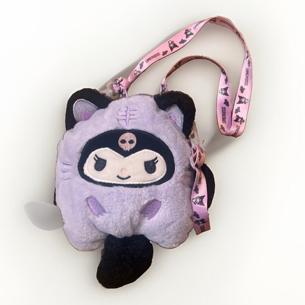 Sanrio Kuromi Plush Crossbody Purse Bag Purple Cat Plush Shoulder Bag 12” Cute